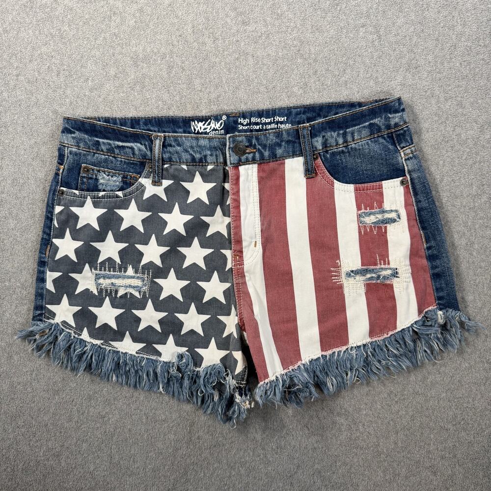Mossimo Denim Women's 12/31 High Rise American Flag Distressed Cutoff Shorts